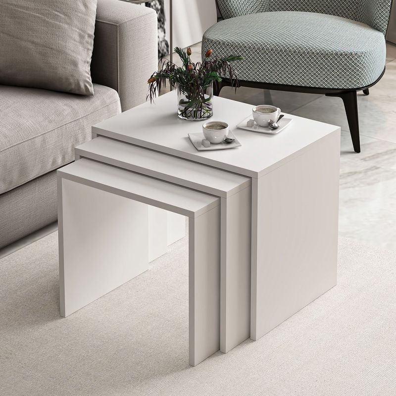 Casa si Gradina - Mobilier - Mese si birouri - Masute de cafea - Set masute de cafea, Hanah Home, pal melaminat, alb, 55x47x40 cm, 50x44x38 cm, 45x42x36 cm - Infinity.ro