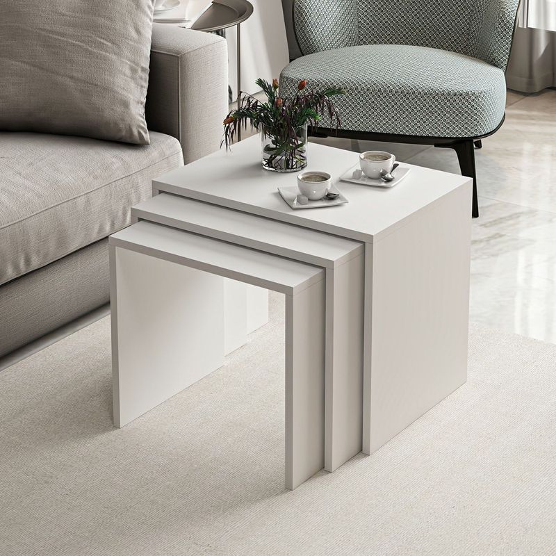 Casa si Gradina - Mobilier - Mese si birouri - Masute de cafea - Set masute de cafea, Hanah Home, pal melaminat, alb, 55x47x40 cm, 50x44x38 cm, 45x42x36 cm - Infinity.ro