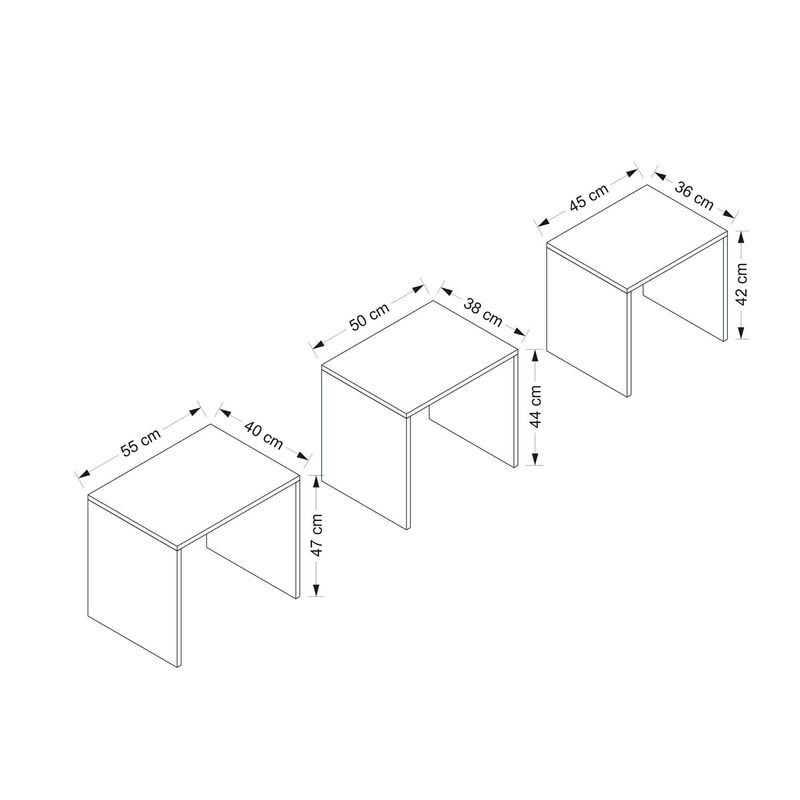 Casa si Gradina - Mobilier - Mese si birouri - Masute de cafea - Set masute de cafea, Hanah Home, pal melaminat, alb, 55x47x40 cm, 50x44x38 cm, 45x42x36 cm - Infinity.ro
