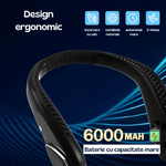 Ingrijire personala si Cosmetice - Aparate & accesorii ingrijire personala - Aparate cosmetice - Aparate intretinere si ingrijire corporala - Ventilator portabil pentru gat, 3 trepte de viteza, 6000 mAh, autonomie pana la 18 ore, USB, putere 5W, flexibil, negru - Infinity.ro