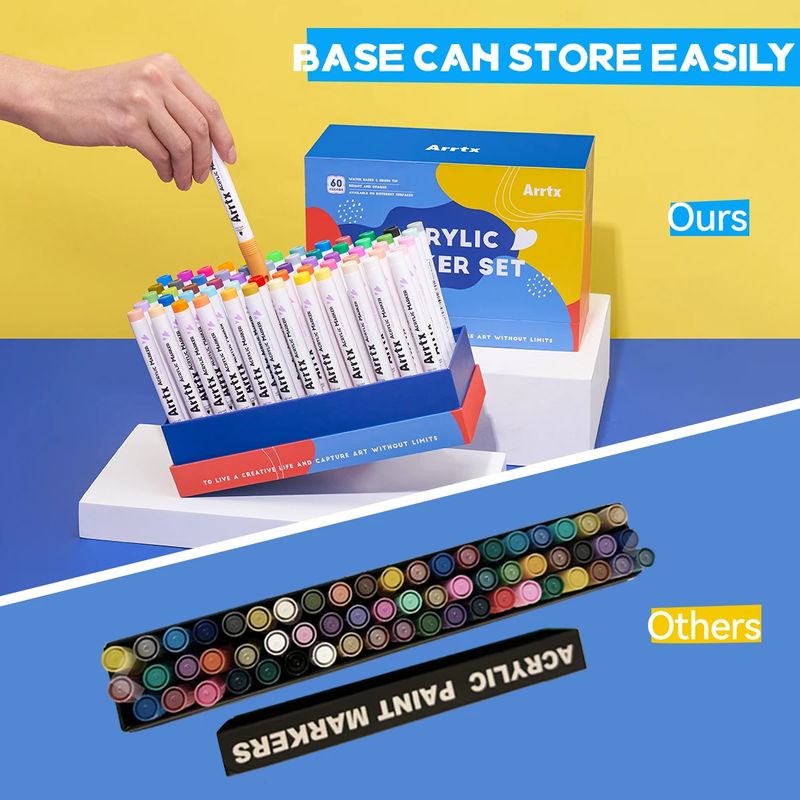 Carti si Birotica - Birotica - Instrumente de scris - Markere si carioci - Set 60 Markere, vopsea Acrilica Arrtx,, pentru Sticla, Ceramica, Pietre, Lemn, Plastic, Hartie, Panza, Non-toxic, - Infinity.ro