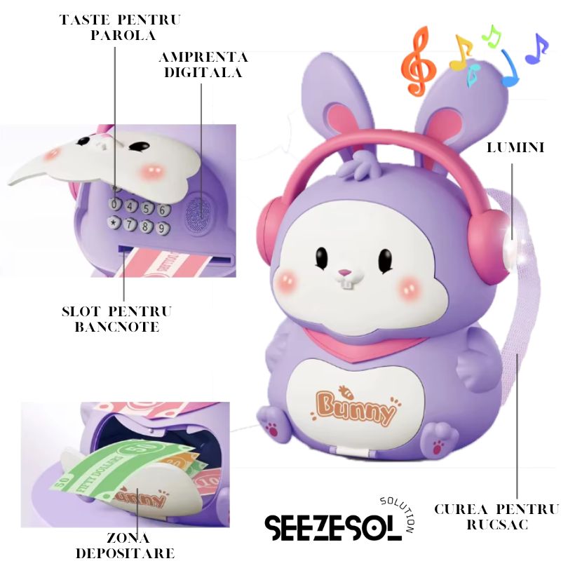 Carti si Birotica - Birotica - Accesorii de birou - Pusculite - Pusculita ATM de jucarie, Seezesol Solution™, blocare cu Amprenta si Cod Pin, cu Lumini si Muzica, Bancnote si Monede - Infinity.ro