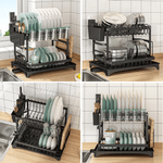 Casa si Gradina - Bucatarie si vesela - Organizare si depozitare bucatarie - Scurgator vase - Raft scurgator de vase, Seezesol Solution®, suport cutite, tacamuri, pahare, tocator, tava - tub de scurgere, 42x29x33cm - Infinity.ro