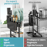 Casa si Gradina - Bucatarie si vesela - Organizare si depozitare bucatarie - Scurgator vase - Raft scurgator de vase, Seezesol Solution®, suport cutite, tacamuri, pahare, tocator, tava - tub de scurgere, 42x29x33cm - Infinity.ro