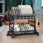 Casa si Gradina - Bucatarie si vesela - Organizare si depozitare bucatarie - Scurgator vase - Raft scurgator de vase, Seezesol Solution®, suport cutite, tacamuri, pahare, tocator, tava - tub de scurgere, 42x29x33cm - Infinity.ro