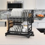 Casa si Gradina - Bucatarie si vesela - Organizare si depozitare bucatarie - Scurgator vase - Raft scurgator de vase, Seezesol Solution®, suport cutite, tacamuri, pahare, tocator, tava - tub de scurgere, 42x29x33cm - Infinity.ro