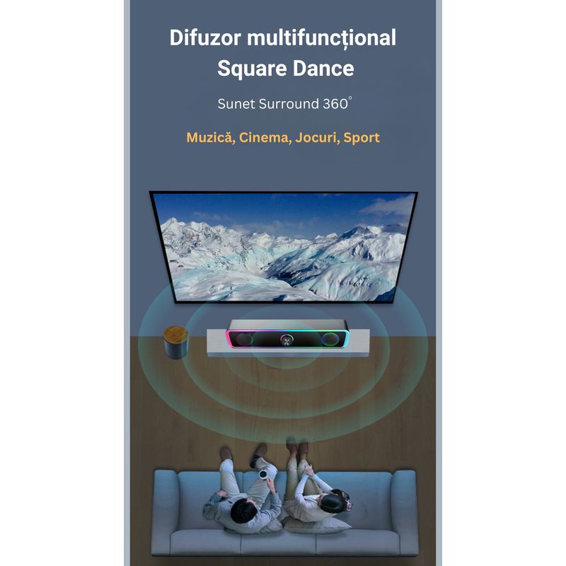 TV, Audio-Video si Foto - Audio Hi-Fi - Boxe si subwoofere - Boxa Gaming PC, RGB Iluminare, 4D HiFi Stereo, ABS, Conectare Universala, Rezistenta la praf/socuri, Negru - Infinity.ro