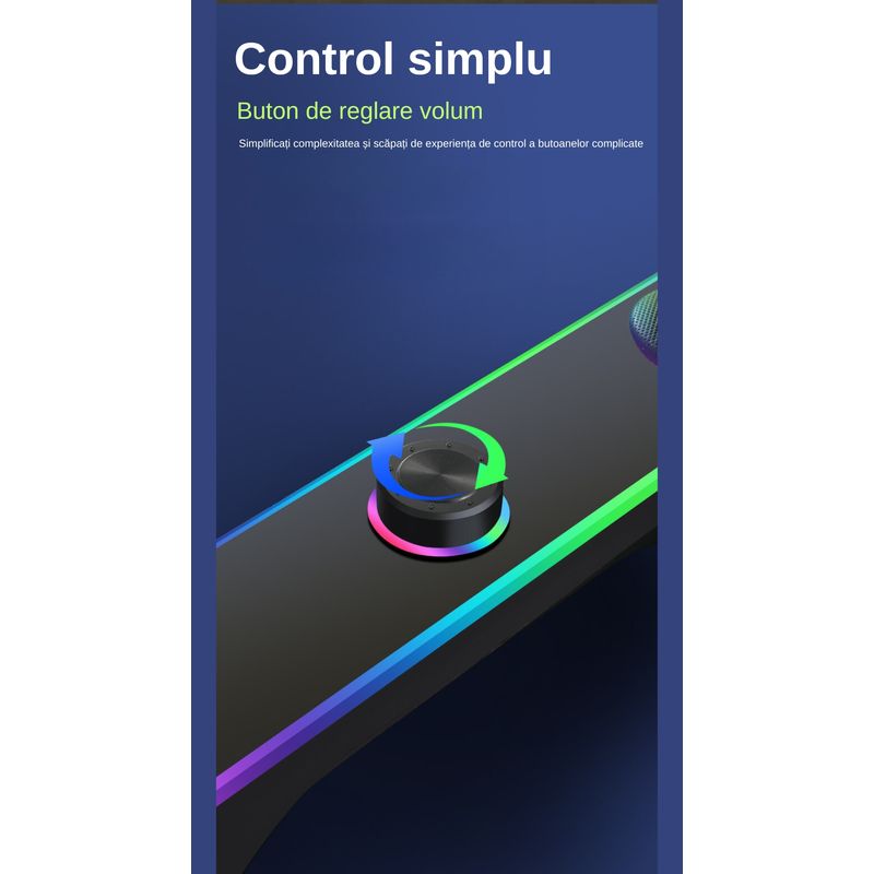 TV, Audio-Video si Foto - Audio Hi-Fi - Boxe si subwoofere - Boxa Gaming PC, RGB Iluminare, 4D HiFi Stereo, ABS, Conectare Universala, Rezistenta la praf/socuri, Negru - Infinity.ro