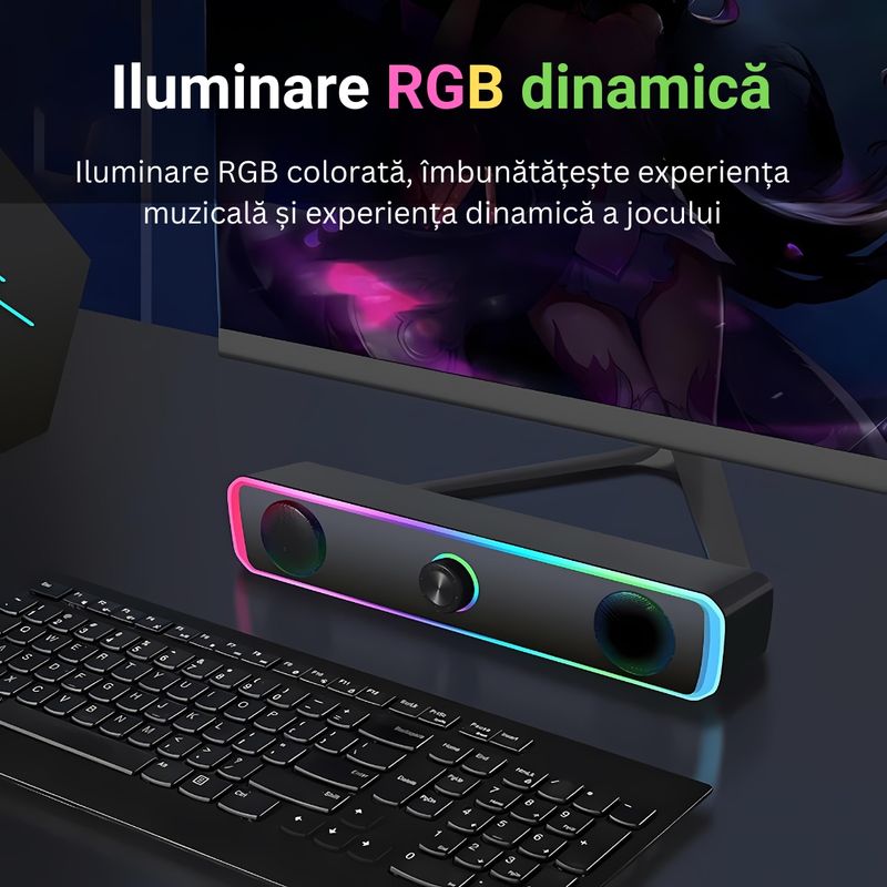 TV, Audio-Video si Foto - Audio Hi-Fi - Boxe si subwoofere - Boxa Gaming PC, RGB Iluminare, 4D HiFi Stereo, ABS, Conectare Universala, Rezistenta la praf/socuri, Negru - Infinity.ro