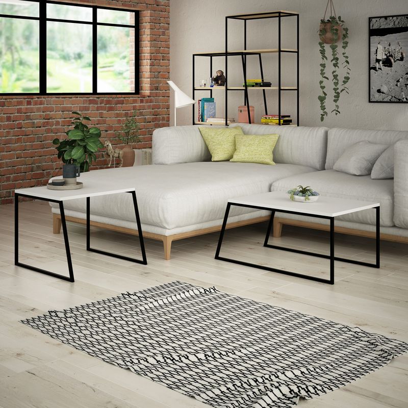 Casa si Gradina - Mobilier - Mese si birouri - Masute de cafea - Set masute de cafea, Hanah Home, pal melaminat si metal, alb si negru, 88x50x38 cm si 57x55x45 cm - Infinity.ro