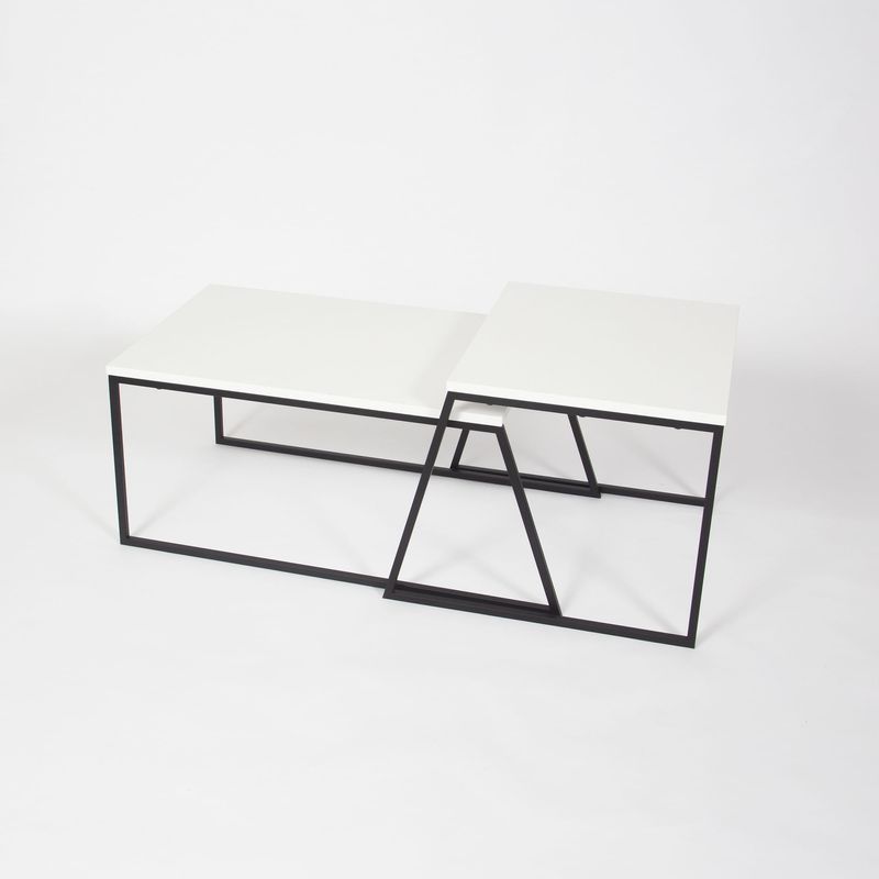Casa si Gradina - Mobilier - Mese si birouri - Masute de cafea - Set masute de cafea, Hanah Home, pal melaminat si metal, alb si negru, 88x50x38 cm si 57x55x45 cm - Infinity.ro