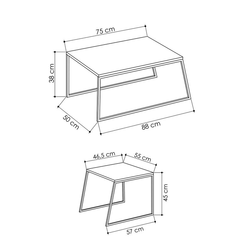 Casa si Gradina - Mobilier - Mese si birouri - Masute de cafea - Set masute de cafea, Hanah Home, pal melaminat si metal, alb si negru, 88x50x38 cm si 57x55x45 cm - Infinity.ro