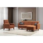 Casa si Gradina - Mobilier - Seturi de mobilier - Seturi living - Set living, Atelier Del Sofa, metal si lemn, rosu tigla, canapea coltar 216x130x86 cm, fotoliu 75x80x102 cm - Infinity.ro