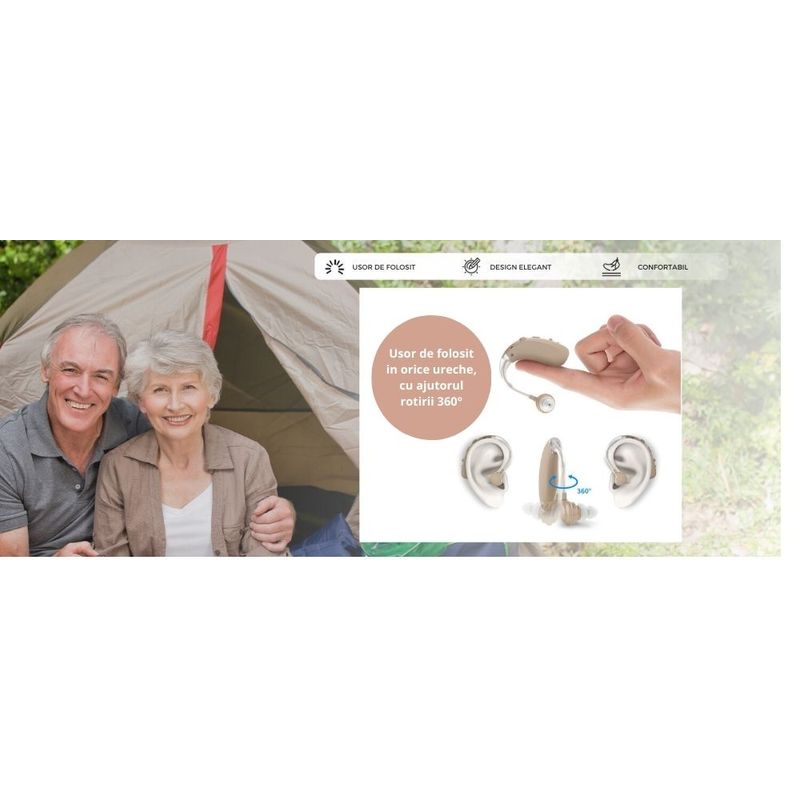 Ingrijire personala si Cosmetice - Sanatate si wellness - Aparate medicale - Aparate auditive - Aparat Auditiv Premium ELUZZO®, Reincarcabil, Autonomie sporita, 3 Accesorii Incluse, Volum Ajustabil, Bej - Infinity.ro