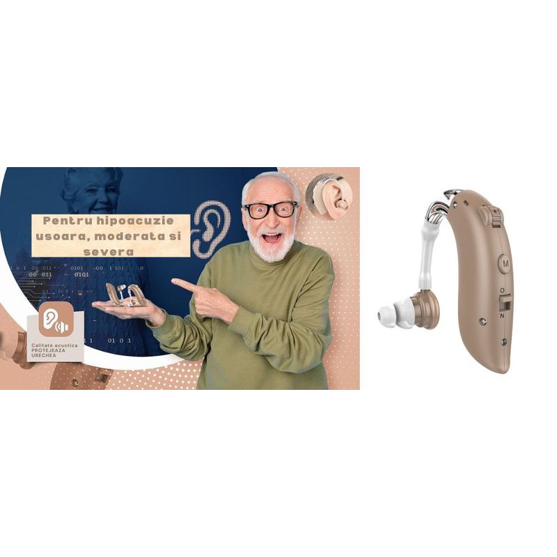 Ingrijire personala si Cosmetice - Sanatate si wellness - Aparate medicale - Aparate auditive - Aparat Auditiv Premium ELUZZO®, Reincarcabil, Autonomie sporita, 3 Accesorii Incluse, Volum Ajustabil, Bej - Infinity.ro