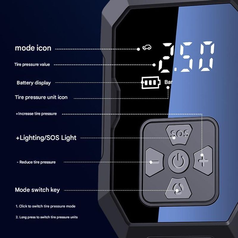 Auto si Moto - Reparatii si depanare - Compresoare auto - Compresor auto cu acumulator MOGODA, 10.3 BAR/150 PSI, Acumulator 4000 mAh, 60L/min, Oprire automata, Husa, WY-7075 - Infinity.ro