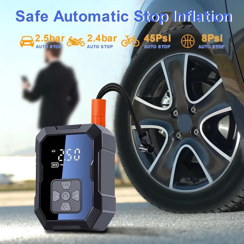 Auto si Moto - Reparatii si depanare - Compresoare auto - Compresor auto cu acumulator MOGODA, 10.3 BAR/150 PSI, Acumulator 4000 mAh, 60L/min, Oprire automata, Husa, WY-7075 - Infinity.ro