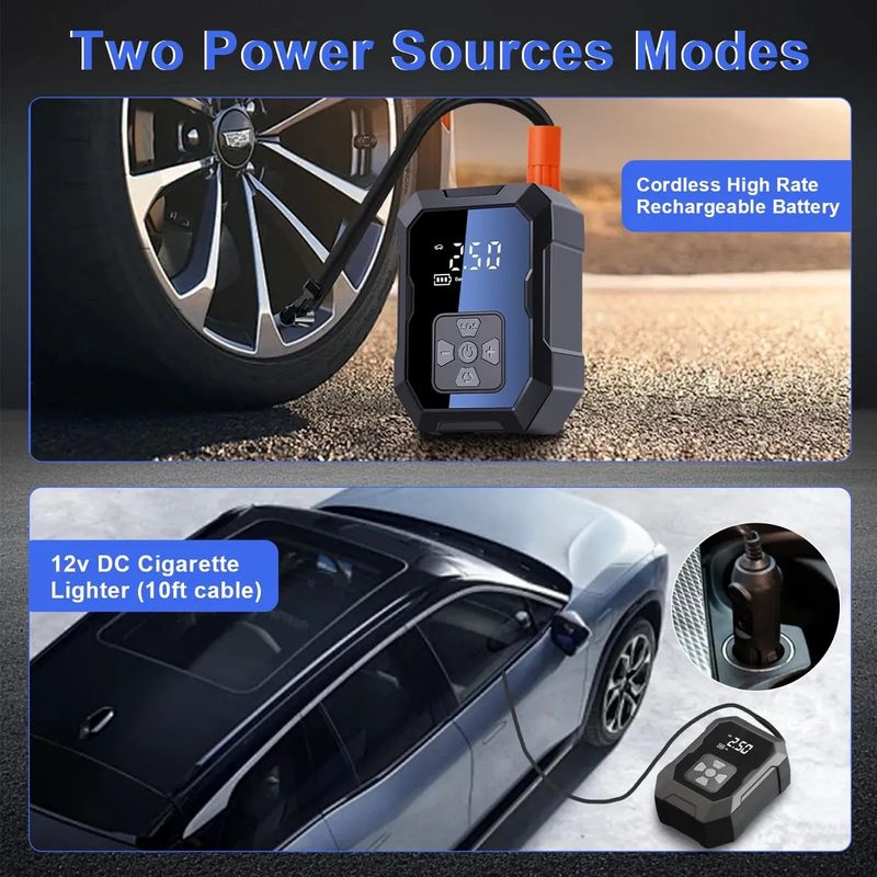 Auto si Moto - Reparatii si depanare - Compresoare auto - Compresor auto cu acumulator MOGODA, 10.3 BAR/150 PSI, Acumulator 4000 mAh, 60L/min, Oprire automata, Husa, WY-7075 - Infinity.ro