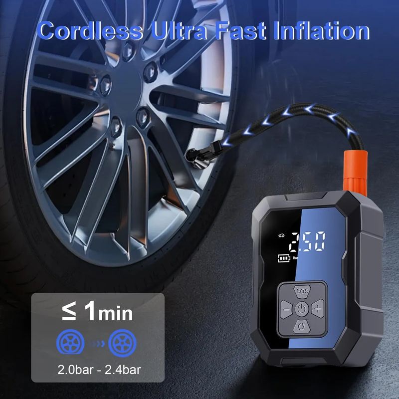 Auto si Moto - Reparatii si depanare - Compresoare auto - Compresor auto cu acumulator MOGODA, 10.3 BAR/150 PSI, Acumulator 4000 mAh, 60L/min, Oprire automata, Husa, WY-7075 - Infinity.ro