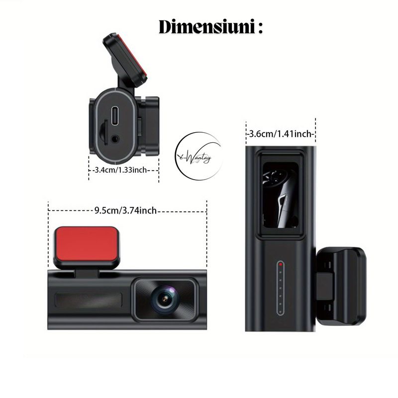 Auto si Moto - Electronice auto - Accesorii electronice auto - Camera auto e-Wantay® DualEye HD 1080P fata + 720P spate, Night Vision, card 64GB inclus - Infinity.ro