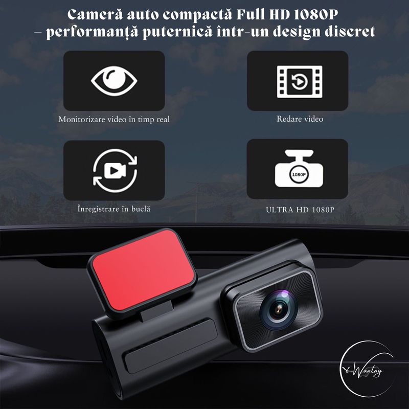 Auto si Moto - Electronice auto - Accesorii electronice auto - Camera auto e-Wantay® DualEye HD 1080P fata + 720P spate, Night Vision, card 64GB inclus - Infinity.ro