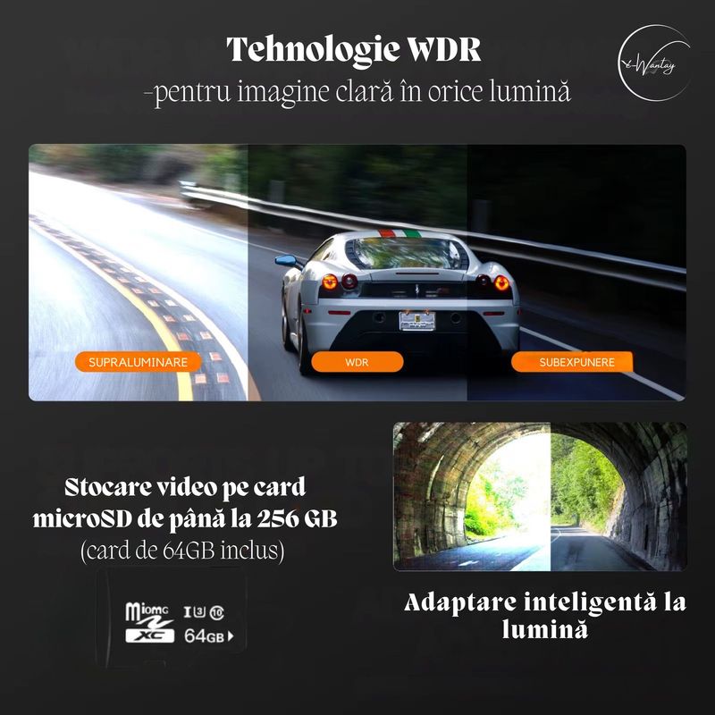 Auto si Moto - Electronice auto - Accesorii electronice auto - Camera auto e-Wantay® DualEye HD 1080P fata + 720P spate, Night Vision, card 64GB inclus - Infinity.ro