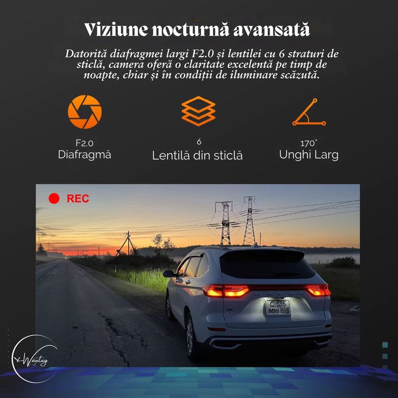 Auto si Moto - Electronice auto - Accesorii electronice auto - Camera auto e-Wantay® DualEye HD 1080P fata + 720P spate, Night Vision, card 64GB inclus - Infinity.ro