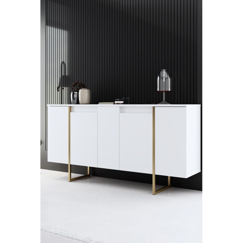 Casa si Gradina - Mobilier - Comode si corpuri - Console - Consola, Hanah Home, panou de particule melaminat, alb auriu, 160x35x80 cm - Infinity.ro