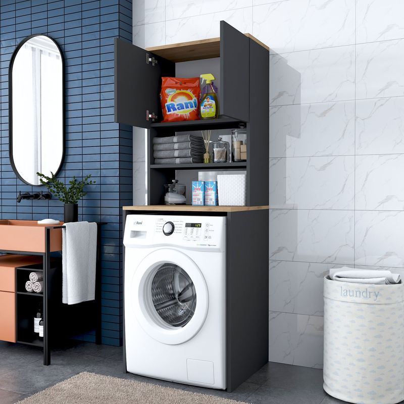 Casa si Gradina - Mobilier - Dulapuri si sifoniere - Dulapuri - Dulap pentru masina de spalat, Hanah Home, pal melaminat, nuc si antracit, 65x60x183.6 cm - Infinity.ro