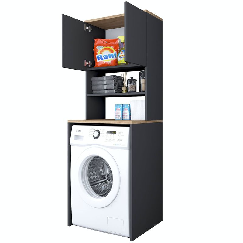 Casa si Gradina - Mobilier - Dulapuri si sifoniere - Dulapuri - Dulap pentru masina de spalat, Hanah Home, pal melaminat, nuc si antracit, 65x60x183.6 cm - Infinity.ro