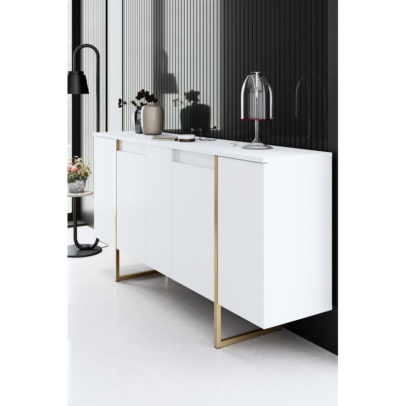 Casa si Gradina - Mobilier - Comode si corpuri - Console - Consola, Hanah Home, panou de particule melaminat, alb auriu, 160x35x80 cm - Infinity.ro