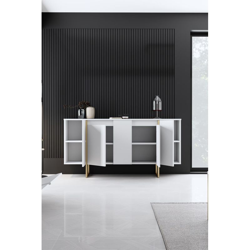 Casa si Gradina - Mobilier - Comode si corpuri - Console - Consola, Hanah Home, panou de particule melaminat, alb auriu, 160x35x80 cm - Infinity.ro