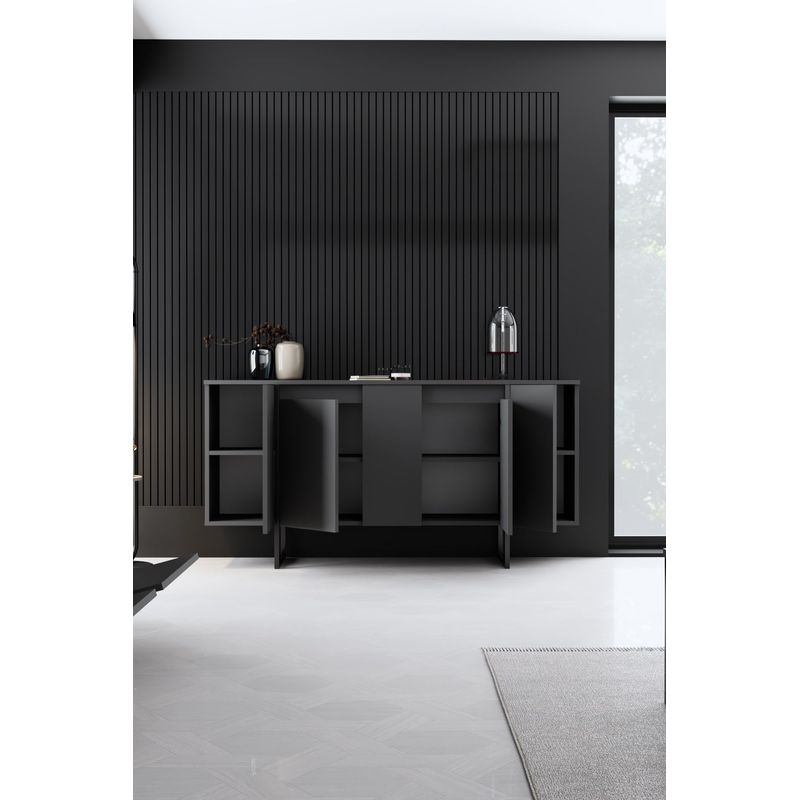 Casa si Gradina - Mobilier - Comode si corpuri - Console - Consola, Hanah Home, pal melaminat, nuc si negru, 160x35x80 cm, 618BLY1175 - Infinity.ro
