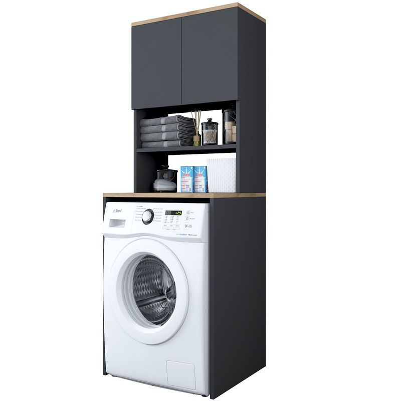 Casa si Gradina - Mobilier - Dulapuri si sifoniere - Dulapuri - Dulap pentru masina de spalat, Hanah Home, pal melaminat, nuc si antracit, 65x60x183.6 cm - Infinity.ro