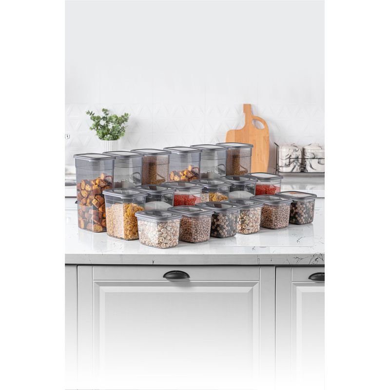 Casa si Gradina - Bucatarie si vesela - Organizare si depozitare bucatarie - Cutii alimentare - Set cutii depozitare, Hermia, plastic, antracit, 18 piese, 3 dimensiuni - Infinity.ro