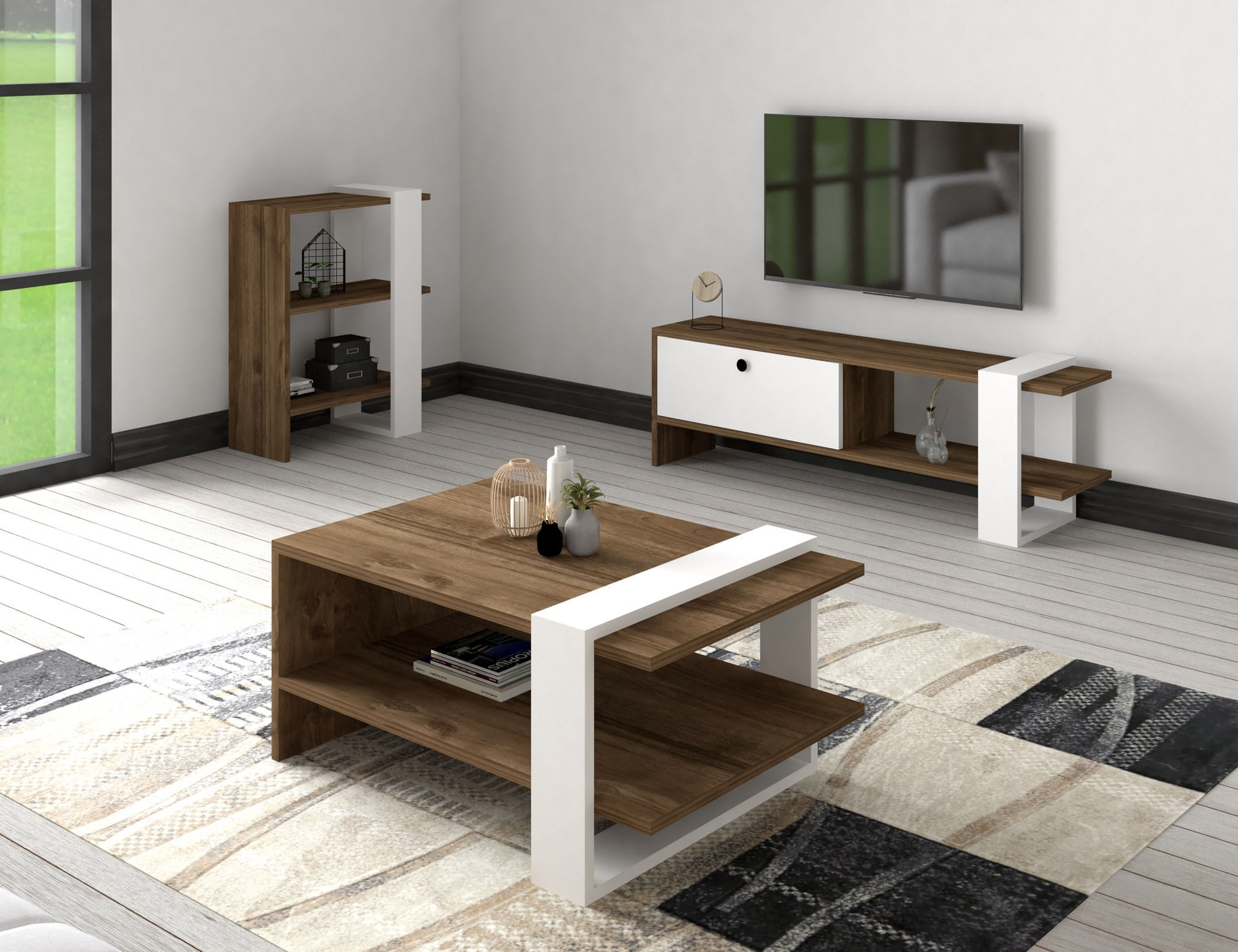 Set mobilier living, Hanah Home, pal melaminat, nuc, alb