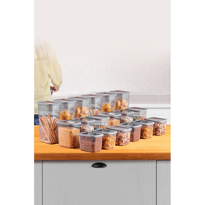 Casa si Gradina - Bucatarie si vesela - Organizare si depozitare bucatarie - Cutii alimentare - Set cutii depozitare alimente, Hermia, plastic, antracit, 18 piese, 3 dimensiuni - Infinity.ro