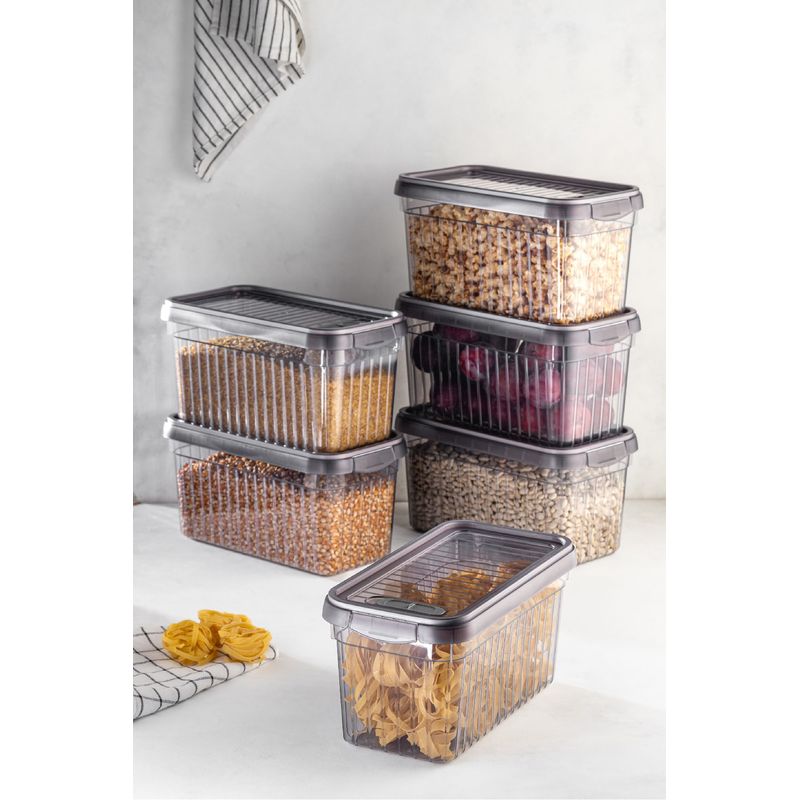 Casa si Gradina - Bucatarie si vesela - Organizare si depozitare bucatarie - Cutii alimentare - Set cutii de depozitare, Hermia, plastic, antracit, 15,2x29,5x15,2 cm, 3 bucati - Infinity.ro