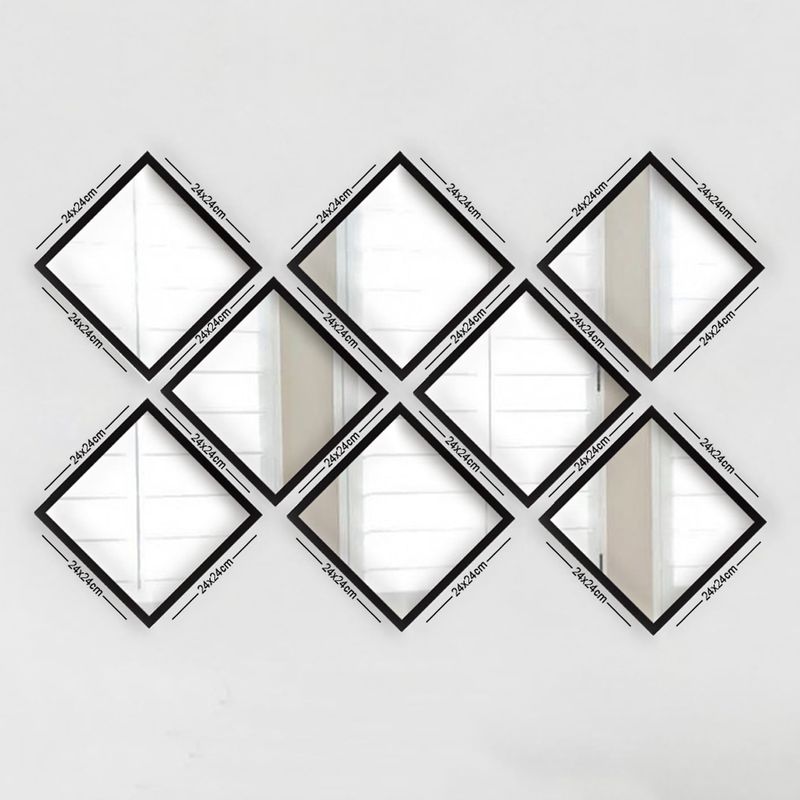 Casa si Gradina - Decoratiuni - Oglinzi - Set oglinzi, Wallxpert, sticla, argintiu si negru, 24x24 cm, 8 piese - Infinity.ro