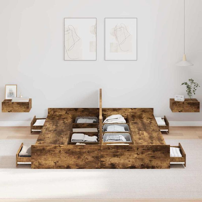 Casa si Gradina - Mobilier - Paturi si accesorii - Paturi - Cadru de pat cu depozitare cu sertar Stejar afumat 150 x 200 cm - Infinity.ro
