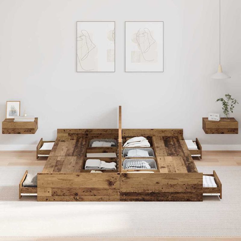 Casa si Gradina - Mobilier - Paturi si accesorii - Paturi - Cadru de pat cu depozitare Lemn vechi 135 x 190 cm PAL - Infinity.ro