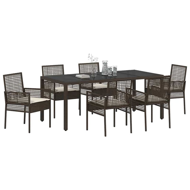 Casa si Gradina - Gradina si terasa - Mobilier exterior - Scaune si sezlonguri gradina - Set de masa pentru gradina 7 pcs Maro 190 x 90 x 75 cm - Infinity.ro
