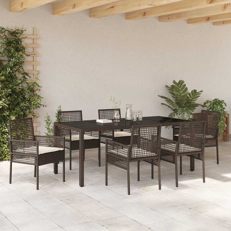 Casa si Gradina - Gradina si terasa - Mobilier exterior - Scaune si sezlonguri gradina - Set de masa pentru gradina 7 pcs Maro 190 x 90 x 75 cm - Infinity.ro