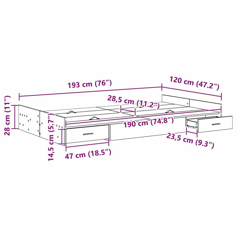 Casa si Gradina - Mobilier - Paturi si accesorii - Paturi - Cadru de pat cu depozitare cu sertar cu headboard cu depozitare Alb 120 x 190 cm - Infinity.ro