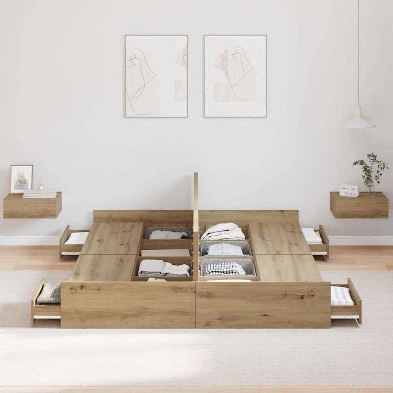 Casa si Gradina - Mobilier - Paturi si accesorii - Paturi - Cadru de pat cu depozitare stejar artizanal 160 x 200 cm - Infinity.ro