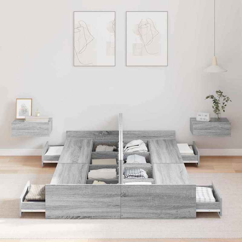 Casa si Gradina - Mobilier - Paturi si accesorii - Paturi - Cadru de pat cu depozitare cu sertar cu headboard sonoma gri 120 x 200 cm - Infinity.ro