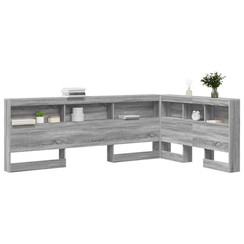 Casa si Gradina - Mobilier - Paturi si accesorii - Accesorii paturi - Tablie de pat cu LED, gri taupe, 147x16x118/128 cm, textil - Infinity.ro