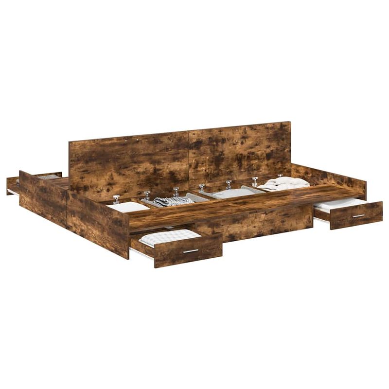 Casa si Gradina - Mobilier - Paturi si accesorii - Paturi - Cadru de pat cu depozitare cu sertar Stejar afumat 200 x 200 cm - Infinity.ro