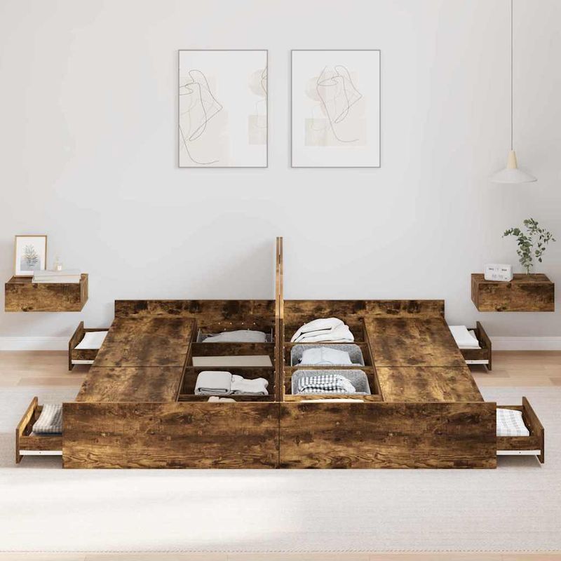 Casa si Gradina - Mobilier - Paturi si accesorii - Paturi - Cadru de pat cu depozitare cu sertar Stejar afumat 200 x 200 cm - Infinity.ro