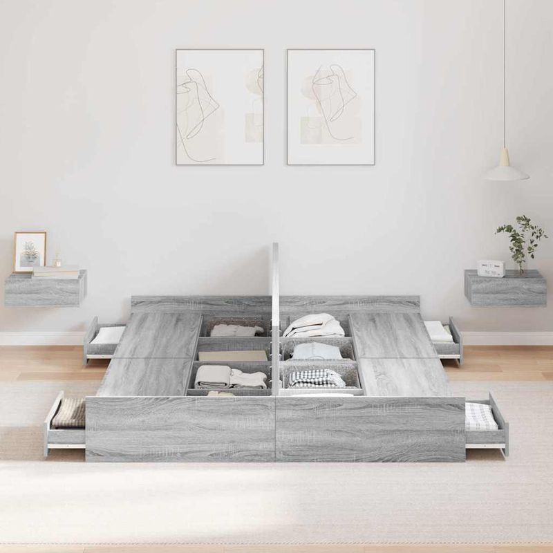 Casa si Gradina - Mobilier - Paturi si accesorii - Paturi - Cadru de pat cu depozitare cu sertar cu headboard sonoma gri 135 x 190 cm - Infinity.ro